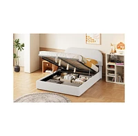 Streamdale Furniture Teddy Fleece Full Size Upholstered Platform Bed with Hydraulic Storage System, White