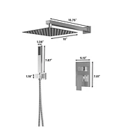 Mondawe Brush Nickel 10 Inch Square Bathroom Shower Combo Set