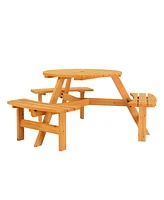 Slickblue 6-Person Outdoor Circular Wooden Picnic Table with 3 Built-In Benches for Family Gatherings