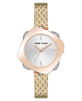 Anne Klein Women's Quartz Elegant Hidden Crystal Tri-Tone Stainless Steel Mesh Band Watch, 28mm