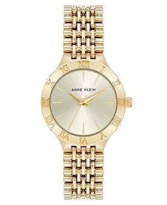 Anne Klein Women's Quartz Iconic Roman Numeral Bezel Gold-Tone Alloy Metal Watch, 30mm