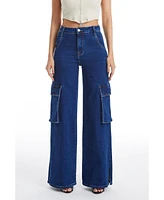 Bayeas Women's High Rise Wide Leg Flare Jeans Dark Sky