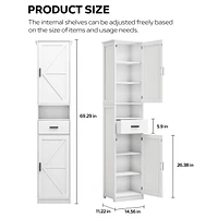 69" H Tall Bathroom Storage Cabinet with 2 Barn Doors and 1 Drawer, Narrow Storage Unit, Adjustable Shelves, Floor Cabinet for Bathroom, Living R