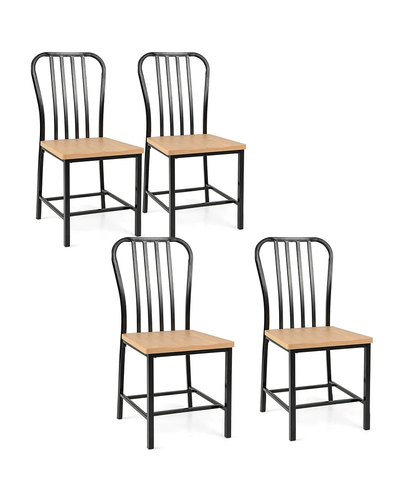 Gymax Dining Chair Set of 4 Armless Spindle Back Kitchen Chairs w/ Ergonomic Seat White & Natural