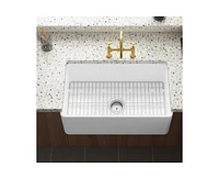 gaomon White Farmhouse Sink inch Fireclay Apron Front Single Bowl Kitchen Sink Deep Drop In Farm Sink Undermount with Bottom Grid & Strainer Drain