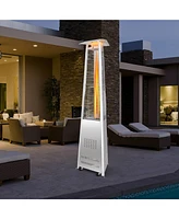 Gymax 42,000 Btu Stainless Steel Pyramid Patio Heater Glass Tube Flame W/ Wheels