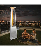 Gymax 42,000 Btu Stainless Steel Pyramid Patio Heater Glass Tube Flame W/ Wheels