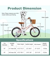 Hongge 16 Inch Kids Bike Retro Bicycle with Adjustable Height and Basket for Ages 4-7 Years Old-16 inches