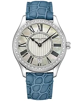 Frederique Constant Women's Swiss Classics Diamond (1/3 ct. t.w.) Teal Leather Strap Watch 36mm