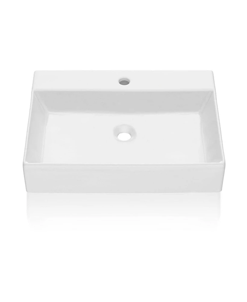 gaomon 24"x18" Bathroom Sink Rectangle White Ceramic Lavatory Vanity