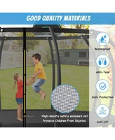 Slickblue 14FT Kids Trampoline with Safety Enclosure, Upgraded ArcPole Design, Basketball Hoop & 10 Ground Stakes