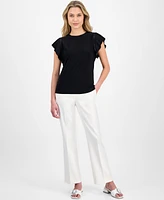 Anne Klein Women's Pleated Flutter-Sleeve Top