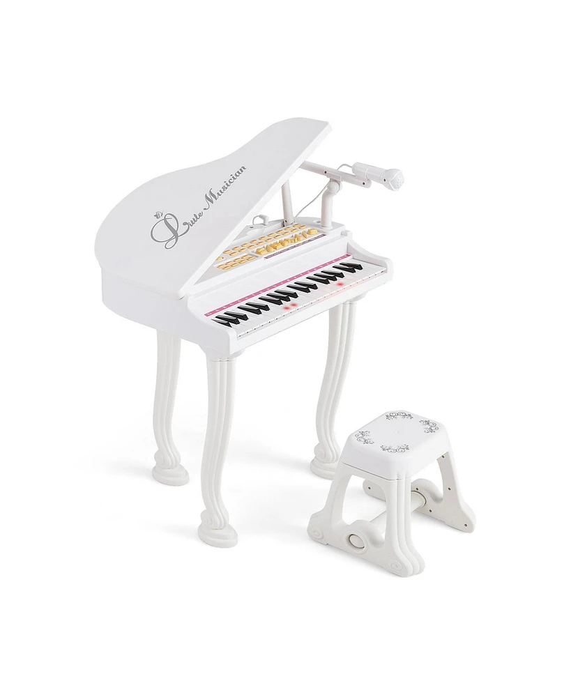 Hongge 37 Keys Kids Piano Keyboard with Stool and Piano Lid-White