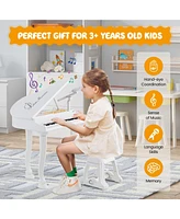 Hongge 37 Keys Kids Piano Keyboard with Stool and Piano Lid-White