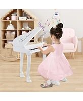 Hongge 37 Keys Kids Piano Keyboard with Stool and Piano Lid-White