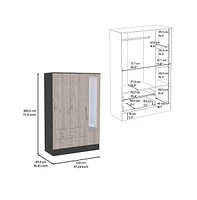 Depot E-Shop Gangi 120 Mirrored Armoire, Double Door Cabinet, Two Drawers, Metal Hardware, Rods, Four Shelves, Black / Light Gray