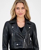 Anne Klein Women's Faux Leather Cropped Moto Jacket