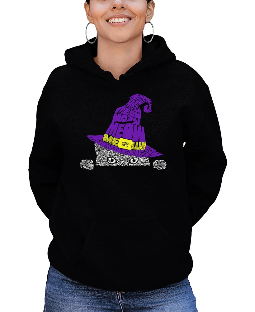 La Pop Art Women's Peeking Witch Cat Word Hooded Sweatshirt