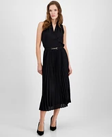 Anne Klein Women's Pleated Pull-On Belted Midi Skirt