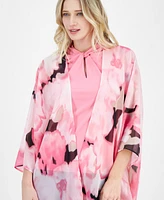 Anne Klein Printed Open-Front Chiffon Kimono