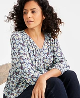 Style & Co Women's Printed Lurex Pintuck Button-Front Blouse, Exclusively at Macy's