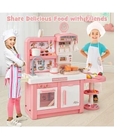 Hongge Kids Play Kitchen Toy with Stove Sink Oven with Light and Sound-Pink