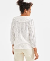 Style & Co Women's Textured Cotton Split-Neck Shirt, Exclusively at Macy's