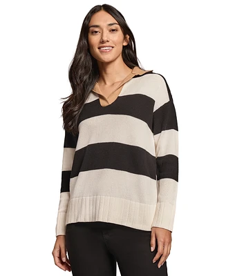 Jones New York Women's Colorblocked Stripes Polo Sweater