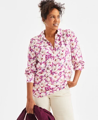 Style & Co Women's Johnny Collar Long-Sleeve Shirt, Exclusively at Macy's