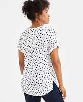 Style & Co Women's Printed Split-Neckline Short-Sleeve Top, Exclusively at Macy's