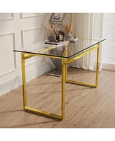 Rectangular Glass Dining Table With Golden Chrome Legs