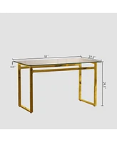 Streamdale Furniture Rectangular Glass Dining Table With Golden Chrome Legs