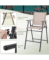 Sugift Set of 2 Patio Folding Bar-Height Chairs with Armrests and Quick-Drying Seat