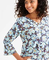 Style & Co Women's Printed 3/4-Sleeve Ruffle Sleeve Top, Exclusively at Macy's