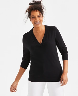 Style & Co Petite Wide V-Neck Long-Sleeve Sweater, Exclusively at Macy's