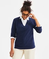 Style & Co Petite Wide V-Neck Long-Sleeve Sweater, Exclusively at Macy's