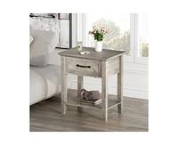 gaomon Grey Nightstands Set of 2, End Table with Drawer, Side Table for Spaces, 2 Tiers Storage Shelves with Dresser, Bedside Table for Living Room, B