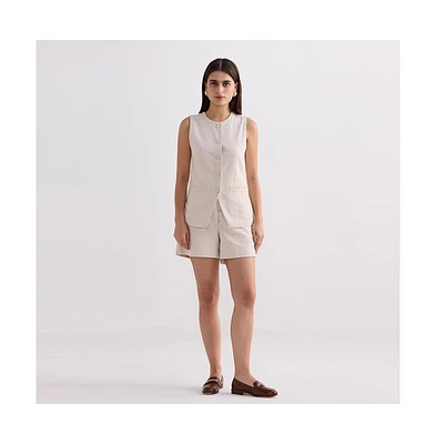 Reistor Women's Cotton Tweed Vest Jacket Set Cream