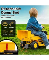 Costway Ride on Dump Truck with One-Button Start Horn Adjustable Dump Bed Treaded Wheels