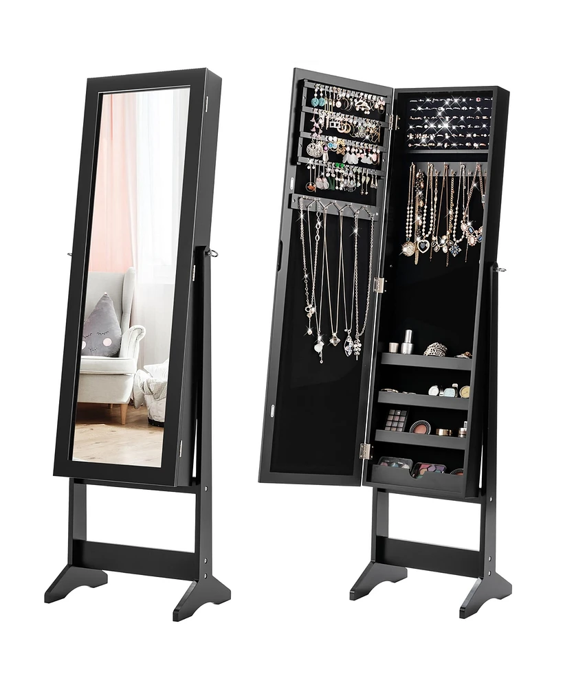 Costway Jewelry Mirrored Cabinet Armoire Organizer Storage Box w/ Stand Christmas Gift