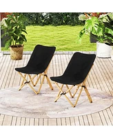 Bamboo Butterfly Folding Chair Set of 2 with Storage Pocket 330 Lbs Capacity