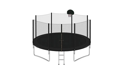 Slickblue 14FT Trampoline for Kids with Safety Enclosure Net, Basketball Hoop, and Ladder—Easy Assembly Round Outdoor Recreational Trampoline