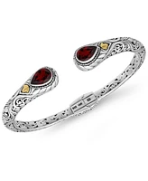 Devata Garnet & Bali Cuff Bracelet in Sterling Silver and 18K Gold Accents