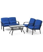 Costway 4 Pcs Patio Furniture Set Outdoor Conversation Sofa Tempered Glass Coffee Table