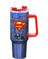 Spoontiques Superman Stainless Steel Double Wall Travel Mug with Straw and Handle, 40 oz