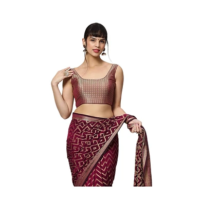 One Minute Saree Women's Lucia Wine Gold Adjustable Blouse