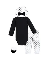 Hudson Baby Baby Girls Thermal Preemie Layette Set 4pc Long Sleeve Outfit, Black White Dots, Preemie