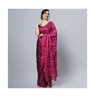 One Minute Saree Petite Akila Crepe Silk Wine Mirror Work Ready to Wear Sari