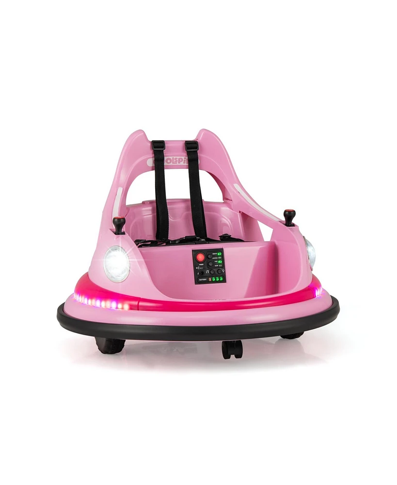 Hongge 12V Kids Ride On Bumper Car with Remote Control and Dual Joysticks-Pink