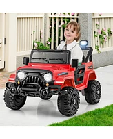 Hongge 12V Kids Ride on Truck Car with Remote Control Threaded Wheels and 3 Speeds-Red